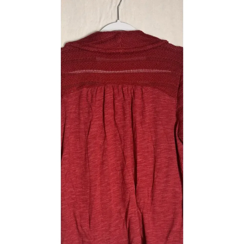 Lucky Brand Womens Red Waterfall Mixed Media Cardigan Boho Layering Sweater Sz L